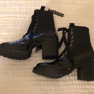 MA&LO Black leather heeled booties